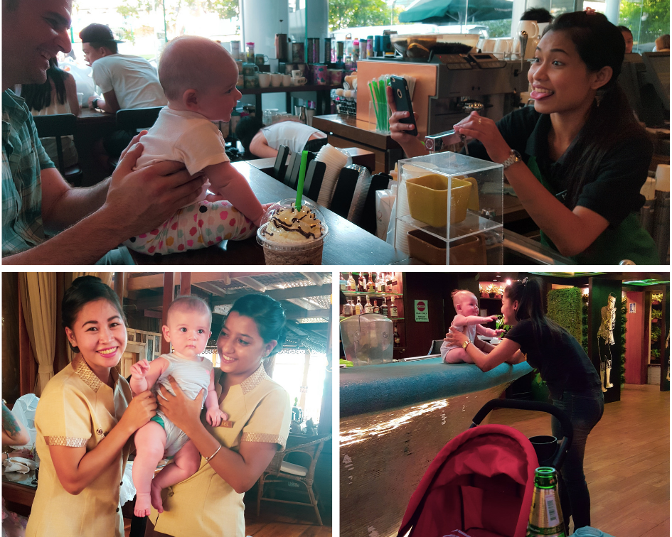 Thai employees holding baby on vacation