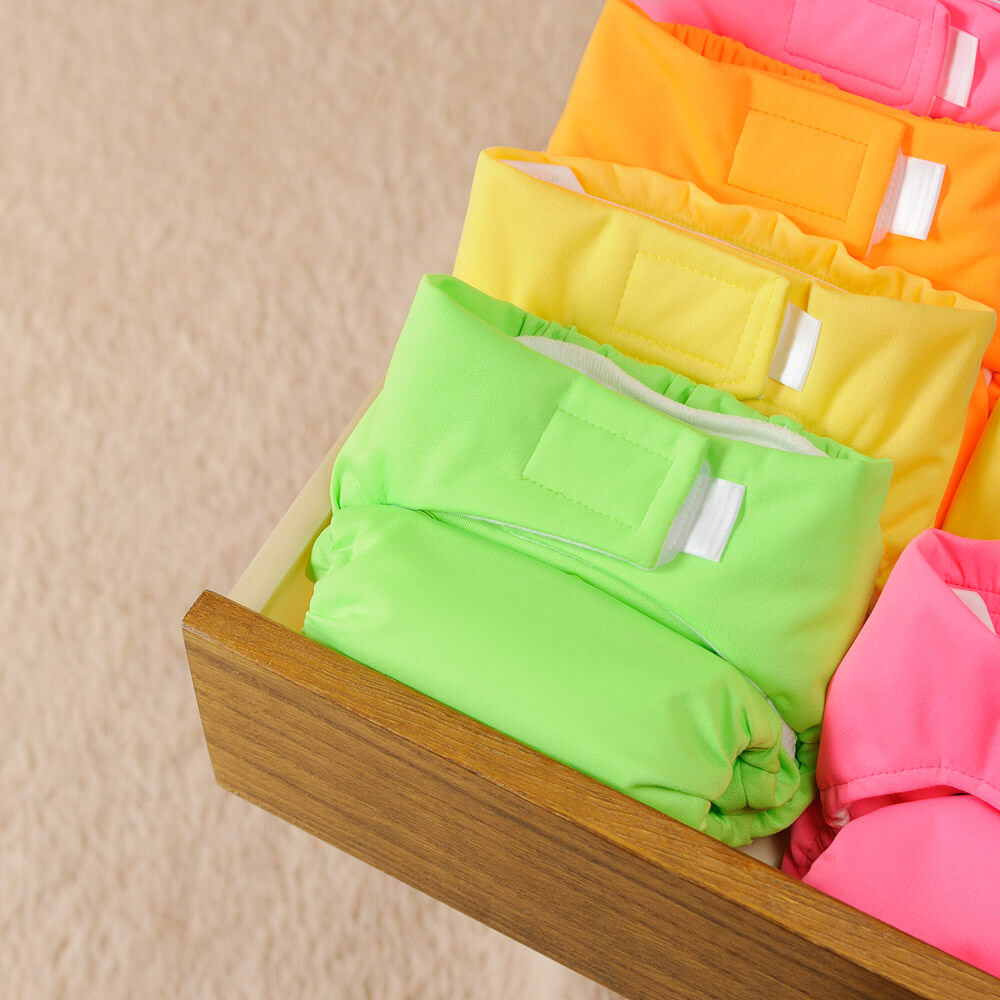 brightly colored cloth diapers